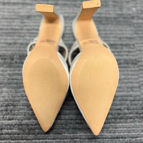 Celines White Satin Rhinestone Pointed-Toe Mule Pumps - Picture 5 of 6